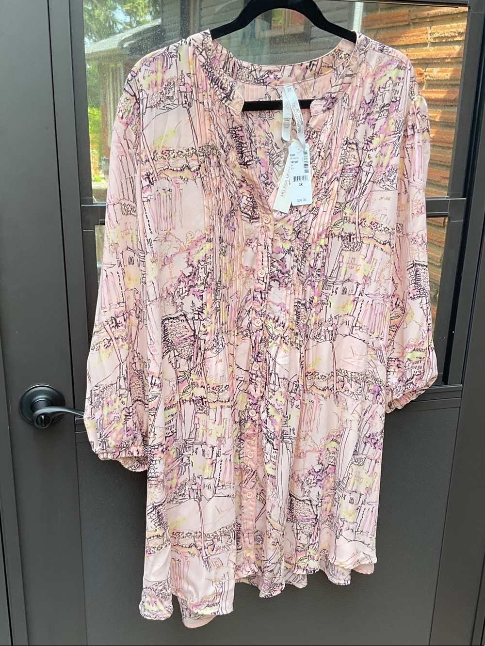 Melissa McCarthy Seven7 Blush Pink Abstract Print Peasant Top